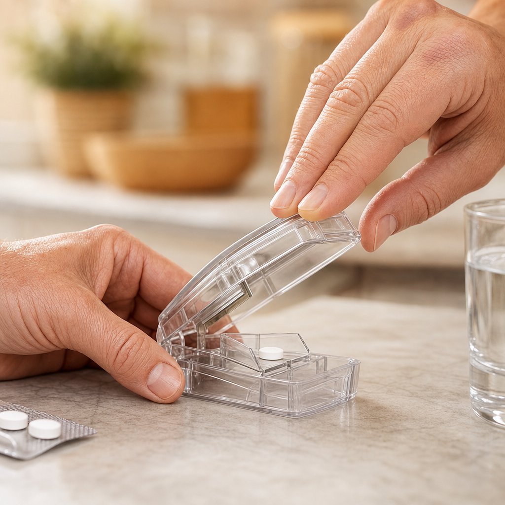 proper hand positioning when using a pill cutter for an even clean split