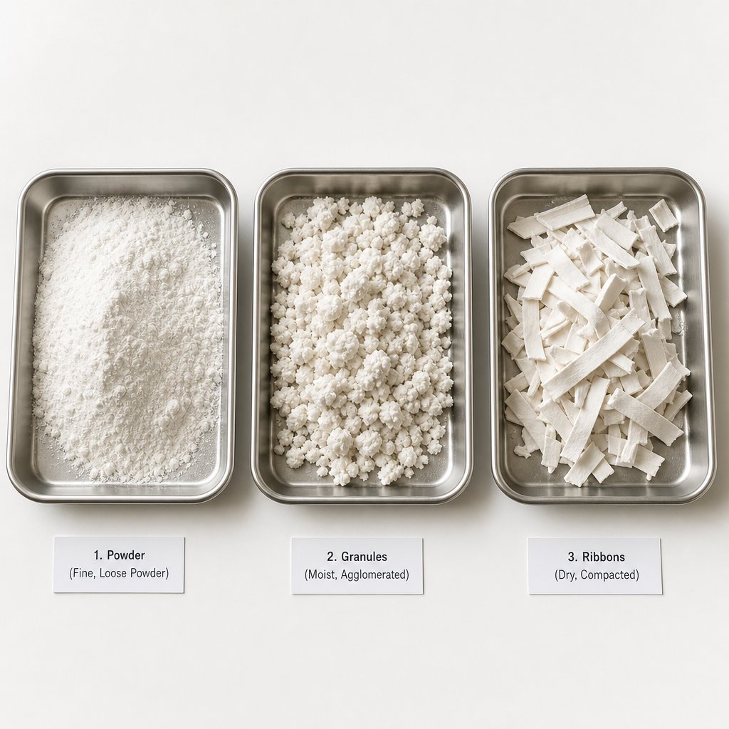three granulation methods produce different granule characteristics suited to different drug properties
