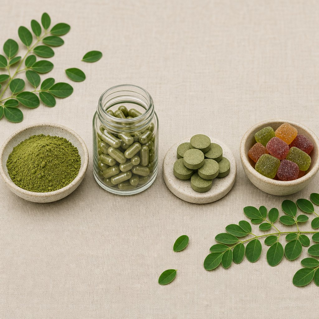 moringa supplement formats compared powder capsules tablets and gummies