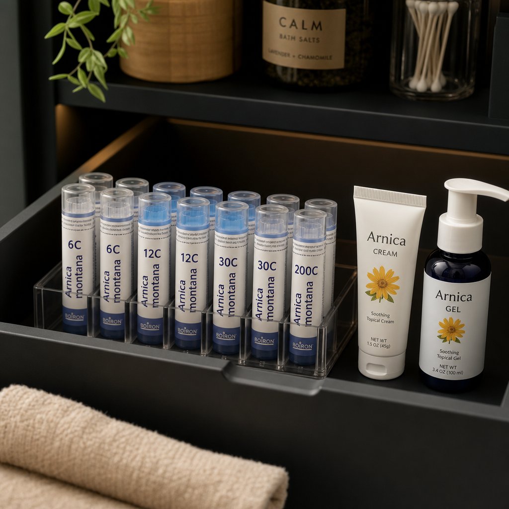 proper storage setup for arnica tablets and topical products away from heat and strong odors