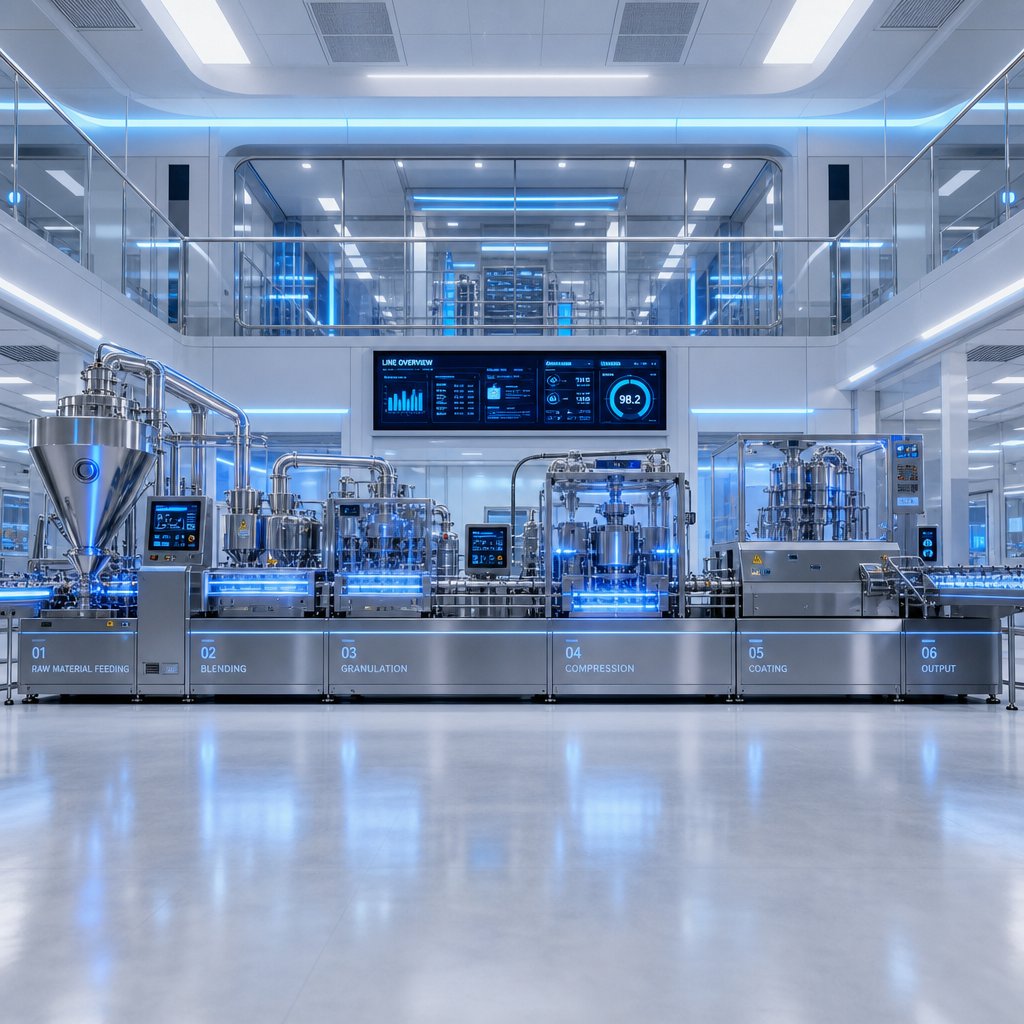 a continuous tablet manufacturing line integrating real time monitoring for faster and more consistent production