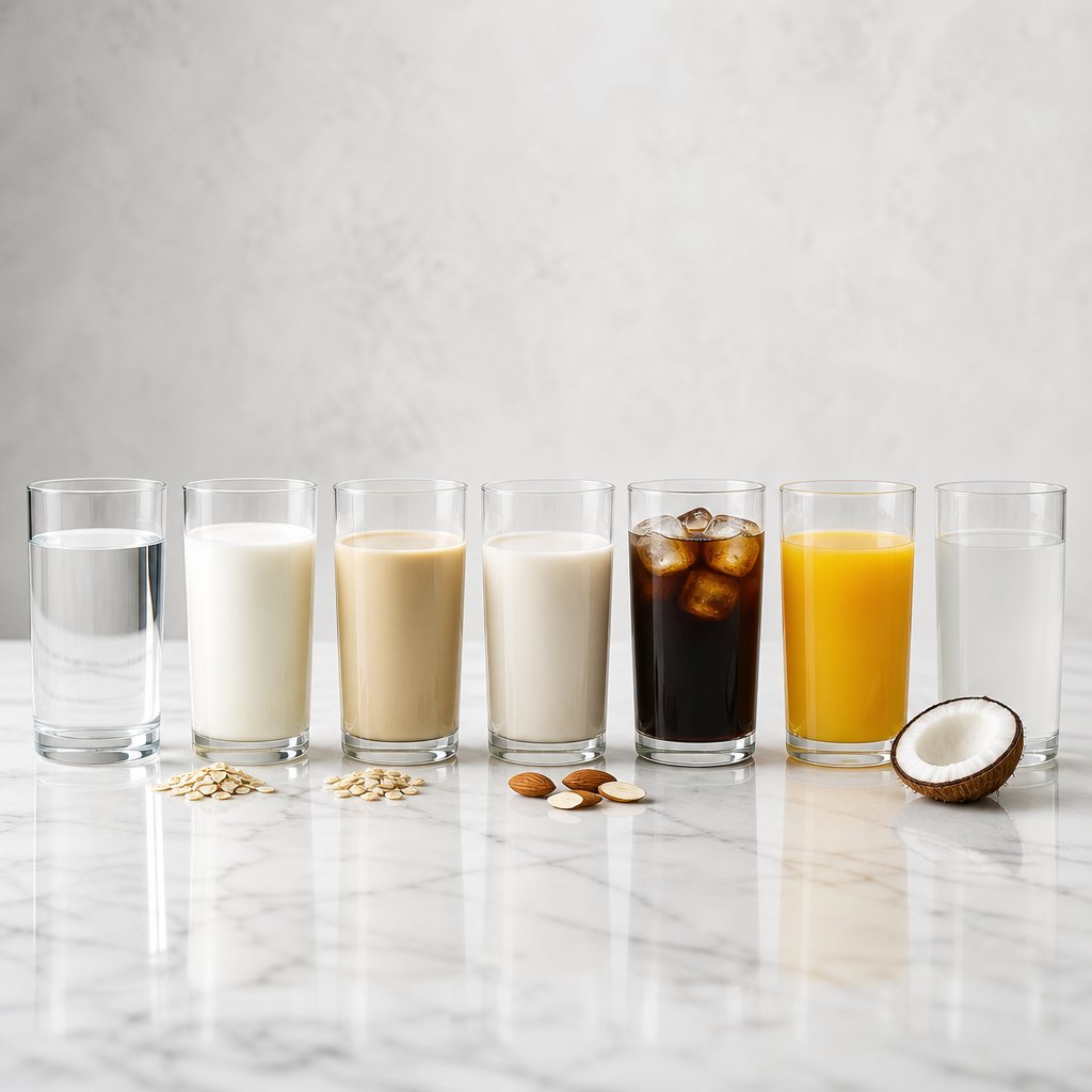 common liquids for mixing protein powder ranked from water to coconut water