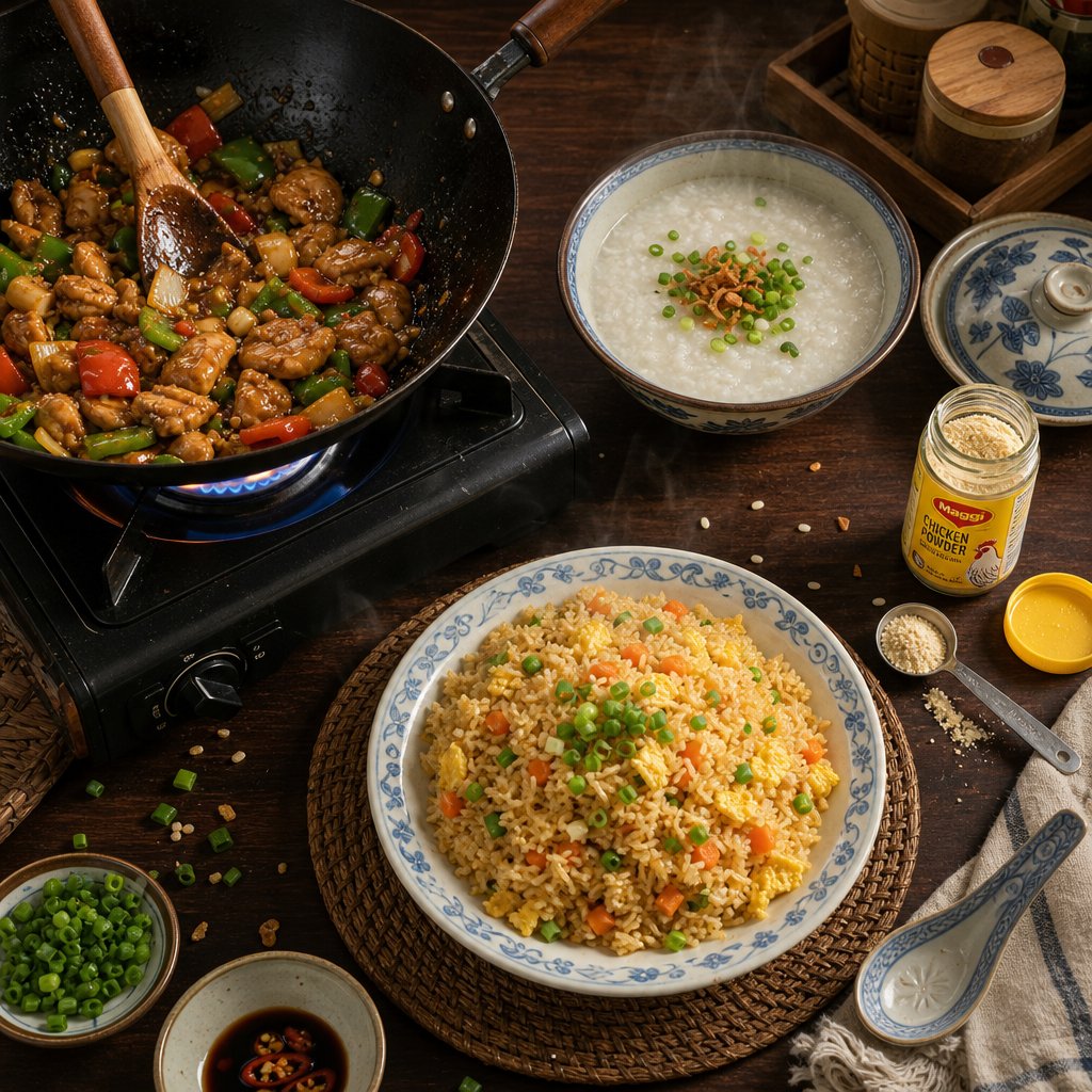 chicken powder enhances dishes across global cuisines from stir fries to congee and fried rice