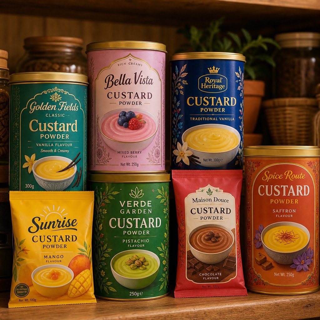 custard powder formulations vary significantly across brands and regions in coloring sweetness and additives