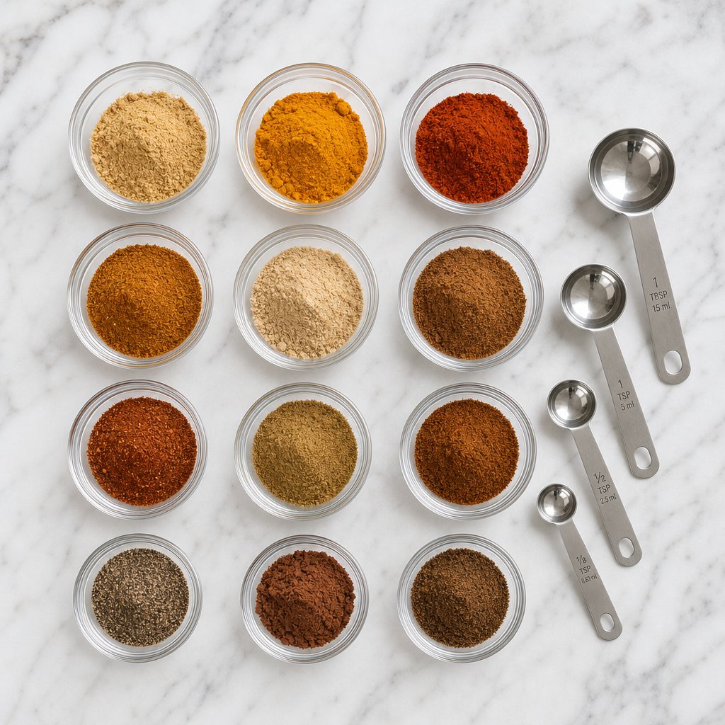 measuring individual spices for precise substitution ratios between garam masala and curry powder