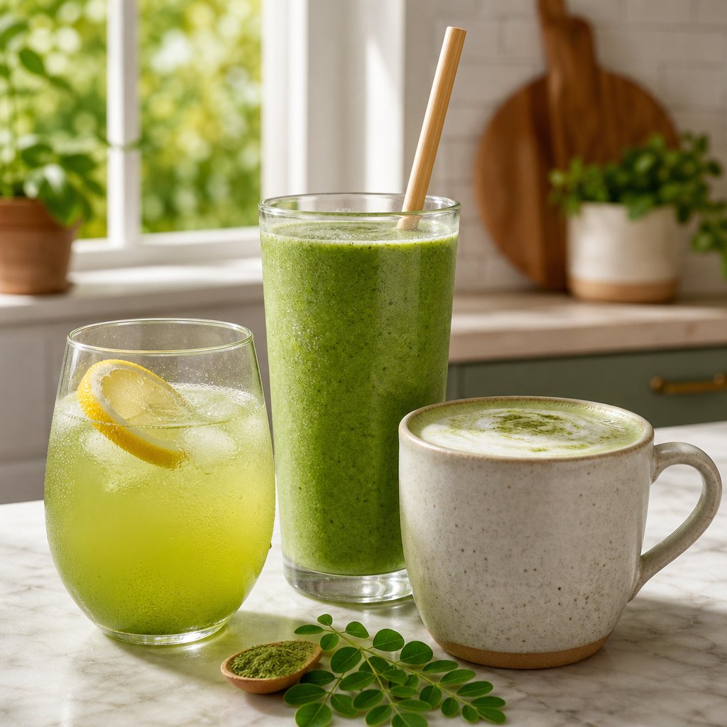 three ways to drink moringa powder water smoothie and latte