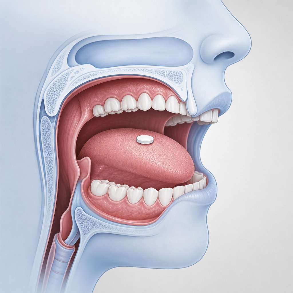 correct tablet placement on the mid tongue avoids triggering the gag reflex