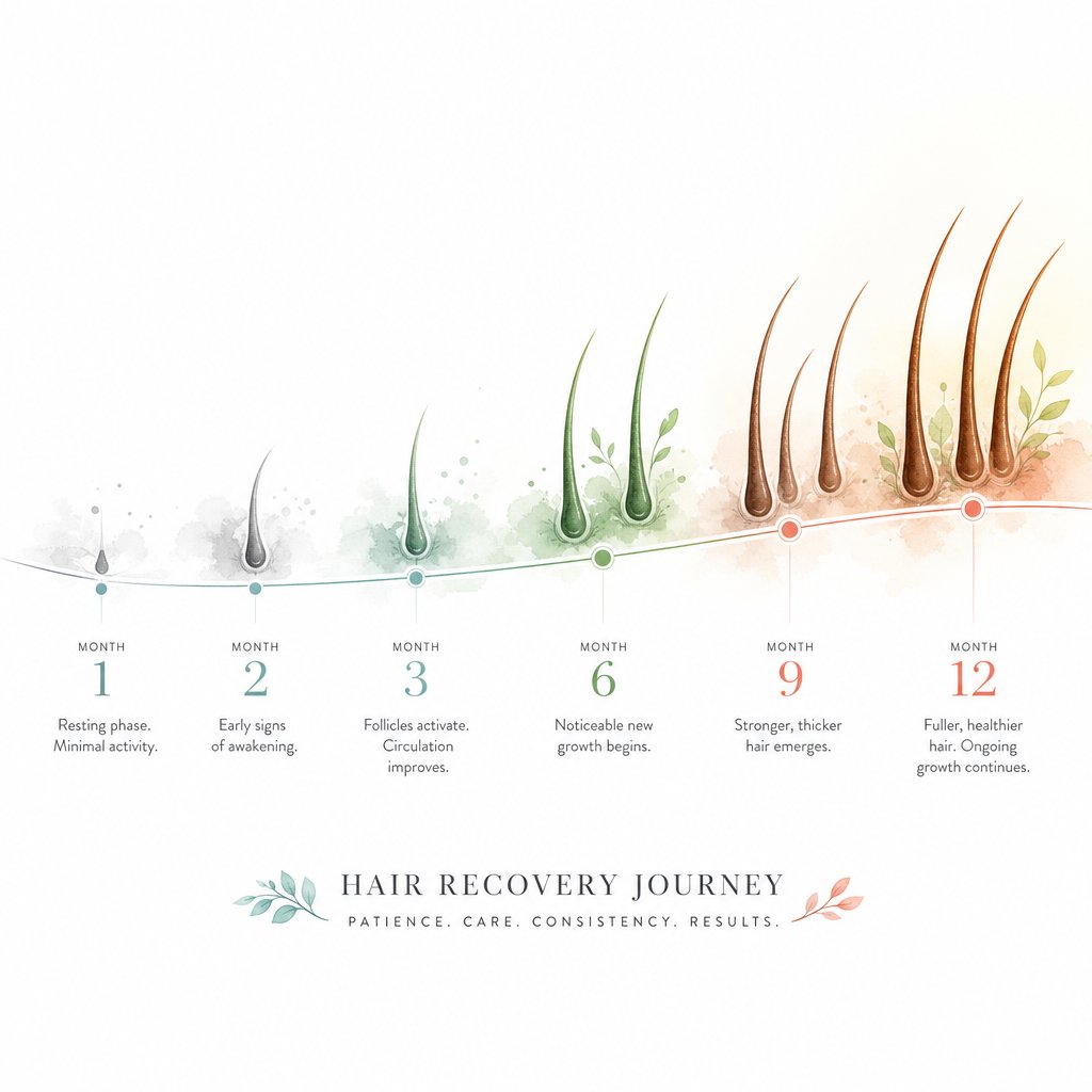 month by month hair recovery progression from dormant follicles to active regrowth after starting iron supplementation