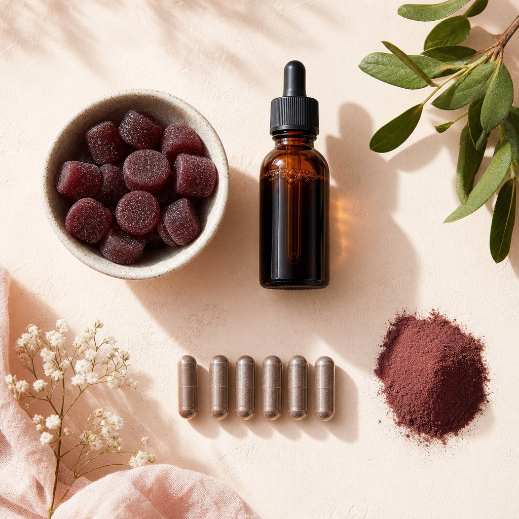 various iron supplement formats including gummies liquid capsules and powder offering alternatives for sensitive users