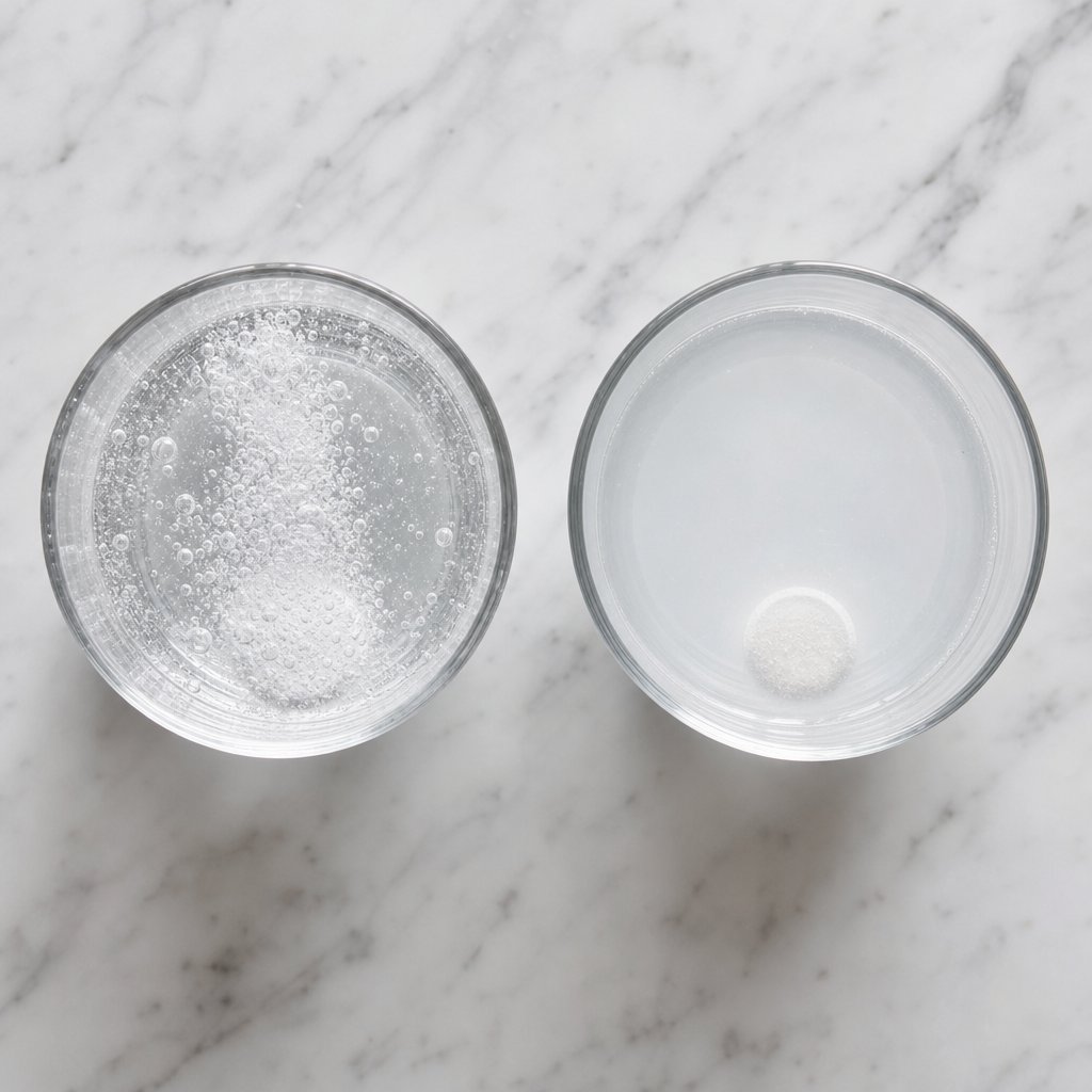 the fizz test comparison showing a potent tablet with strong bubbling versus a degraded tablet with weak reaction