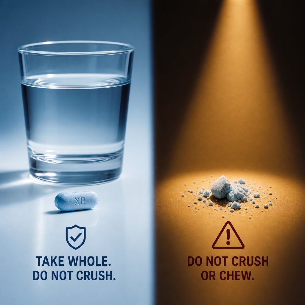 never crush an extended release tablet %E2%80%94 destroying the release mechanism can cause dangerous dose dumping