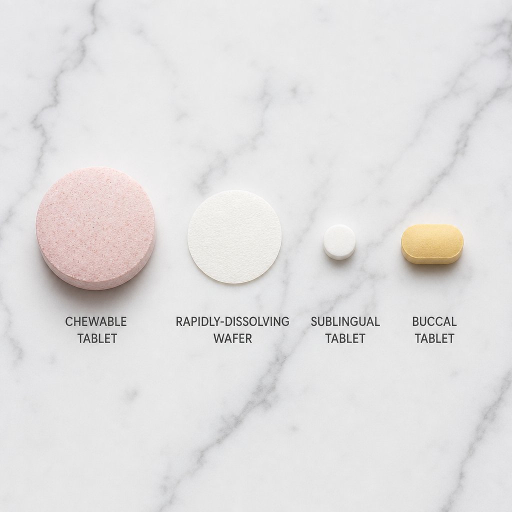 chewable orally disintegrating sublingual and buccal tablets each have different designs that determine whether swallowing whole is acceptable