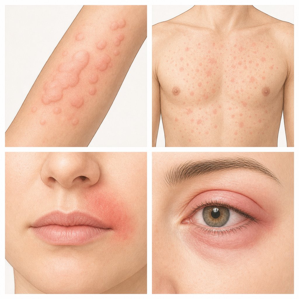 four types of iron related skin reactions hives maculopapular rash contact dermatitis and angioedema