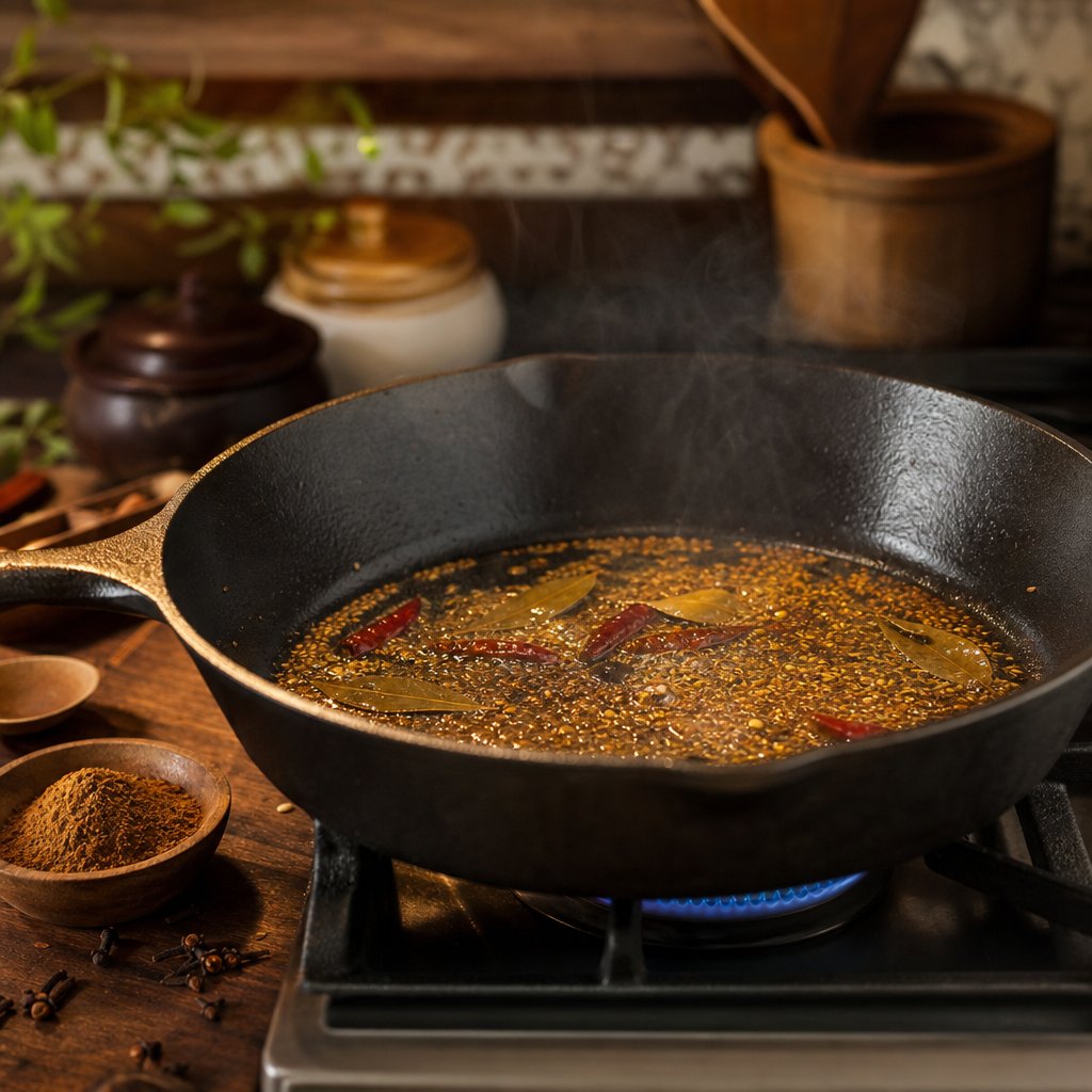 blooming spices in hot oil early in cooking while garam masala waits to finish the dish