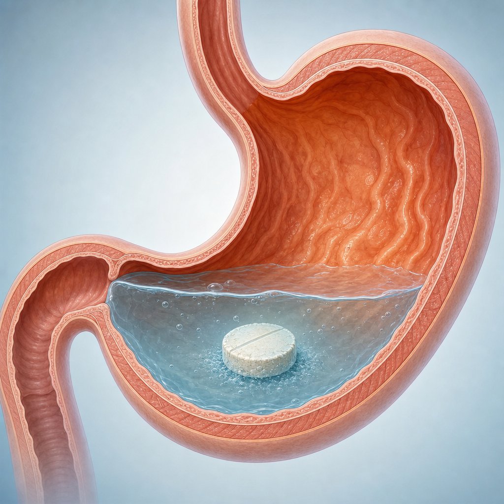 when swallowed whole a chewable tablet dissolves from the outside in as stomach acid gradually breaks down its surface layer by layer