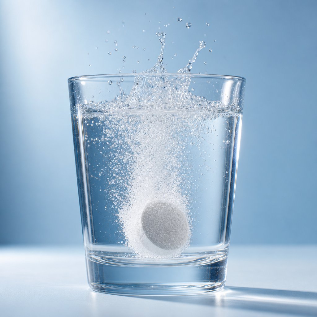 alka seltzer tablet fizzing in water demonstrating the effervescent reaction that indicates tablet potency