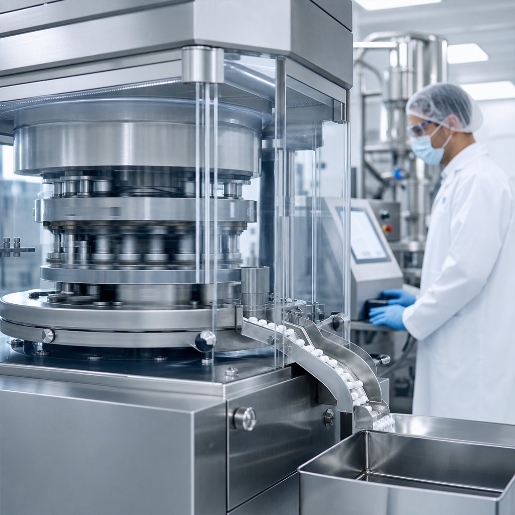 modern pharmaceutical manufacturing equipment used to produce orally disintegrating tablets at commercial scale
