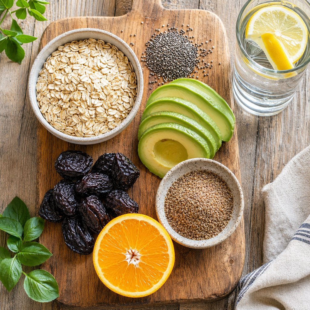 soluble fiber foods like oats chia seeds flaxseed and prunes help counter iron induced constipation when paired with adequate hydration