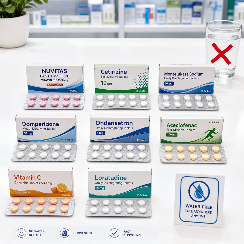 various odt medications in blister packaging designed to be taken without water for convenient dosing
