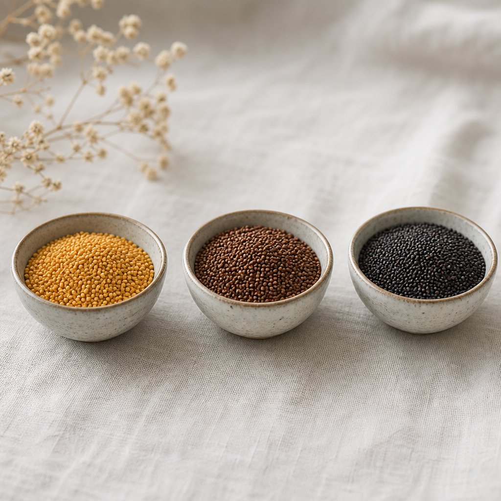 yellow brown and black mustard seed varieties each offer distinct heat levels and flavor profiles