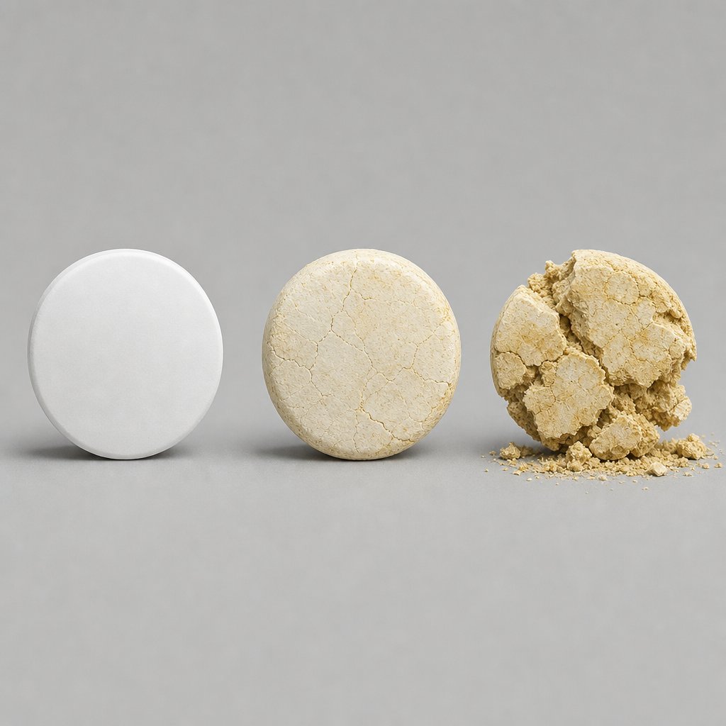 progressive degradation stages of effervescent tablets as active ingredients break down over time