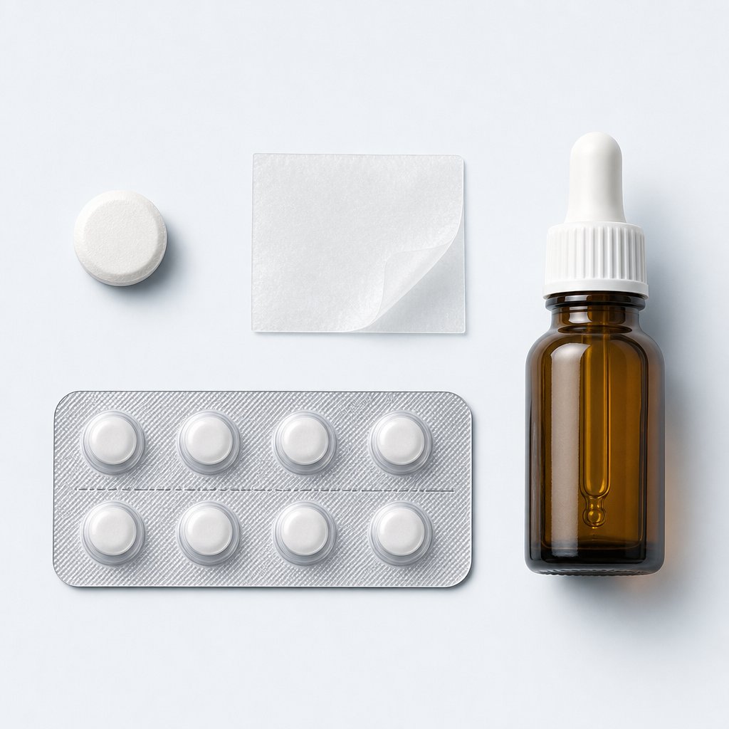 different sublingual product formats including tablets films and liquid drops