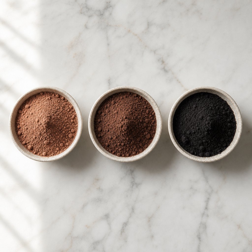 the cocoa alkalization spectrum from natural light brown cocoa to dutch process to jet black cocoa