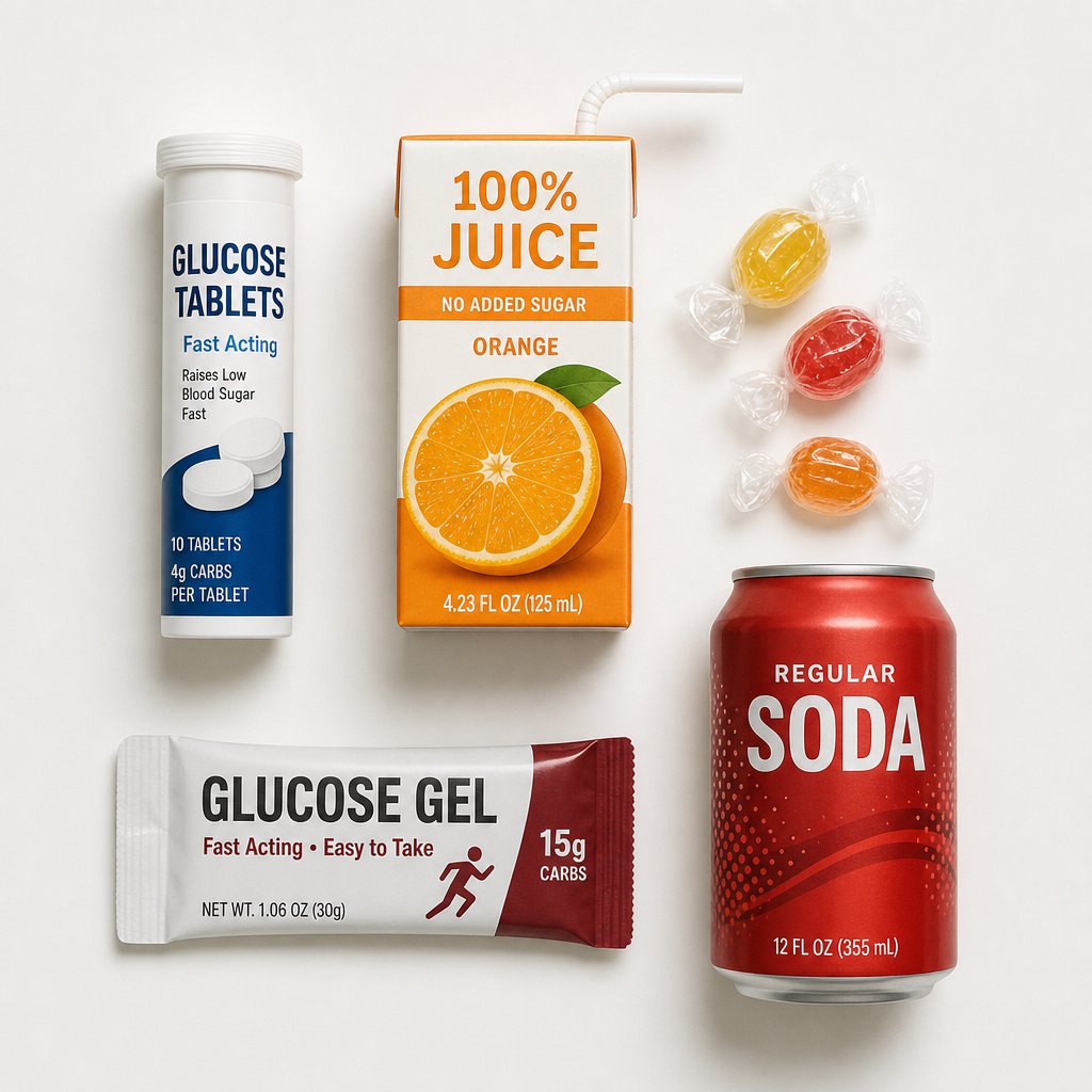 common fast acting sugar sources compared for treating low blood sugar episodes