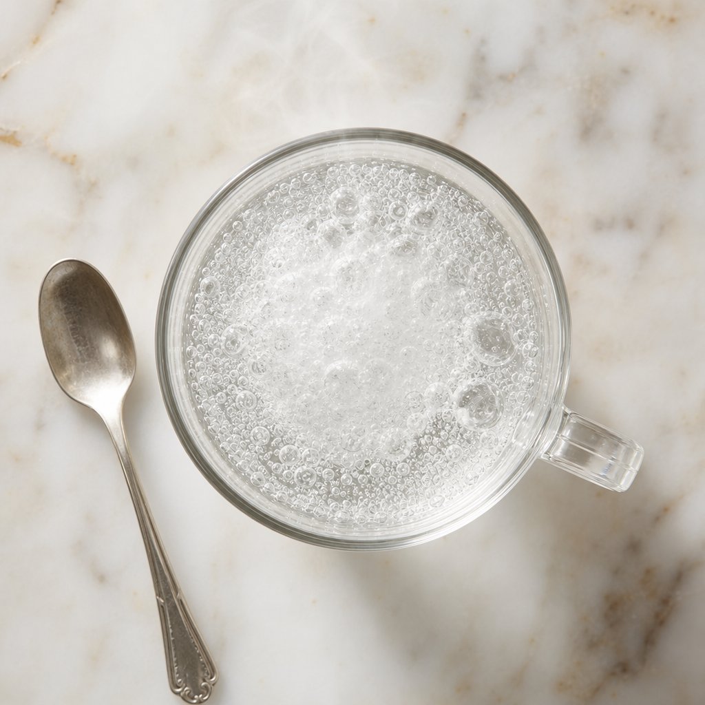 the hot water test in action showing vigorous bubbling that indicates baking powder is still at full potency