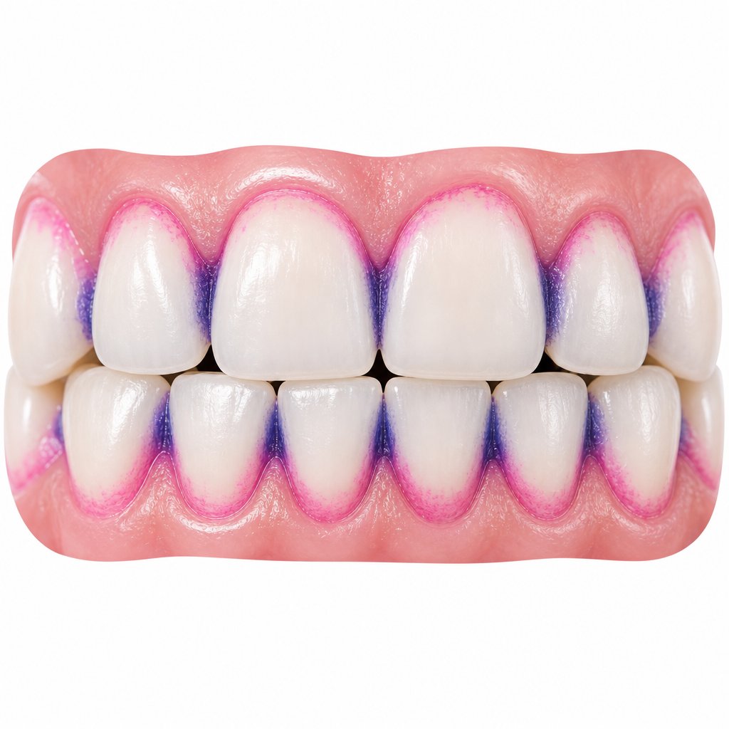 two tone disclosing tablets use pink for new plaque and blue purple for older deposits creating a color coded map of your brushing blind spots