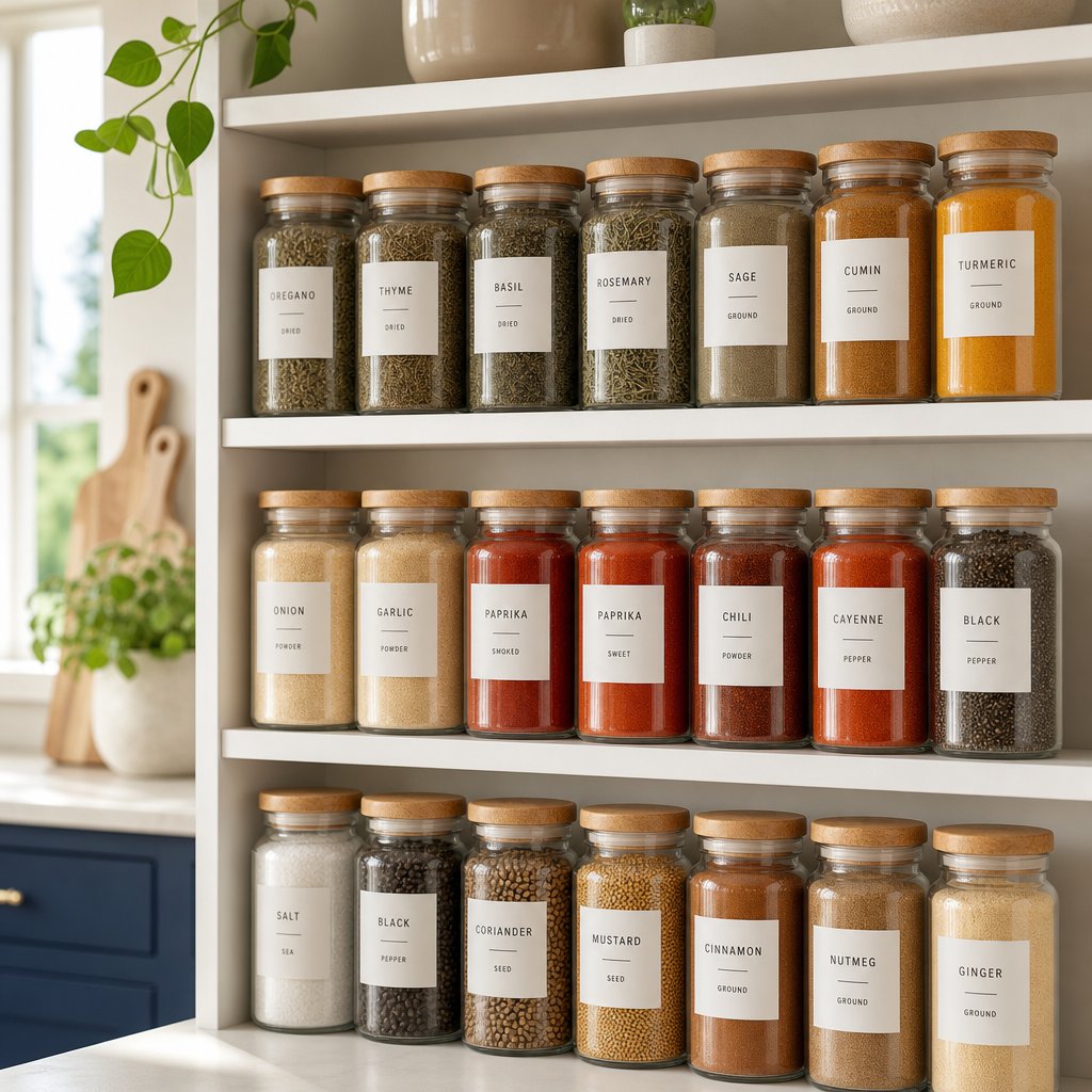 a well stocked spice shelf with pure single ingredient seasonings supports confident low sodium cooking