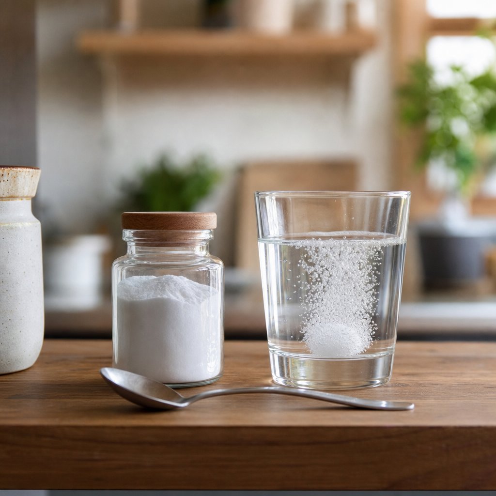 testing homemade baking powder freshness by observing its reaction in hot water
