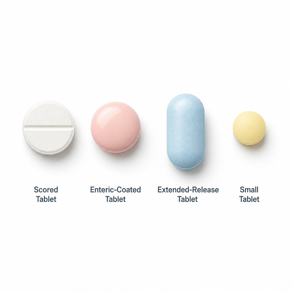 different tablet types including scored enteric coated and extended release formulations