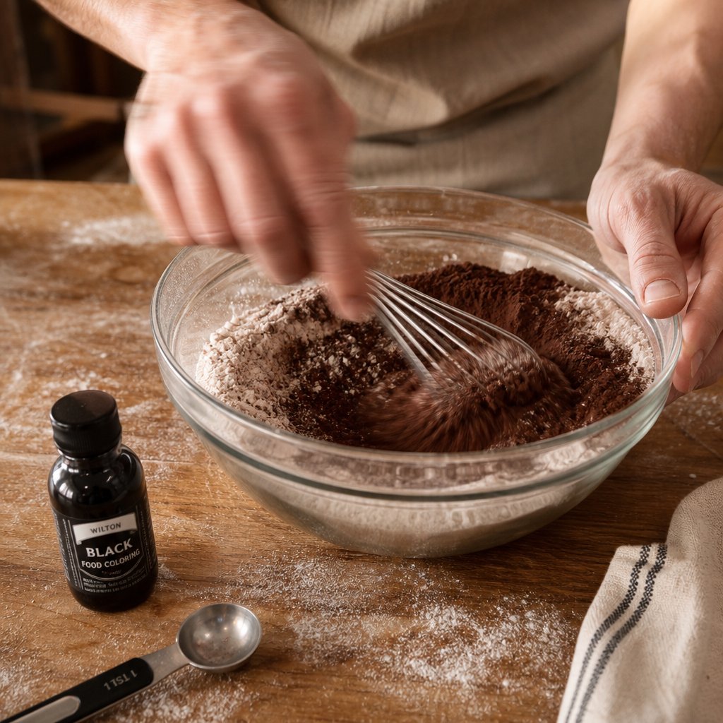 mixing dutch process cocoa with food coloring as a black cocoa substitute