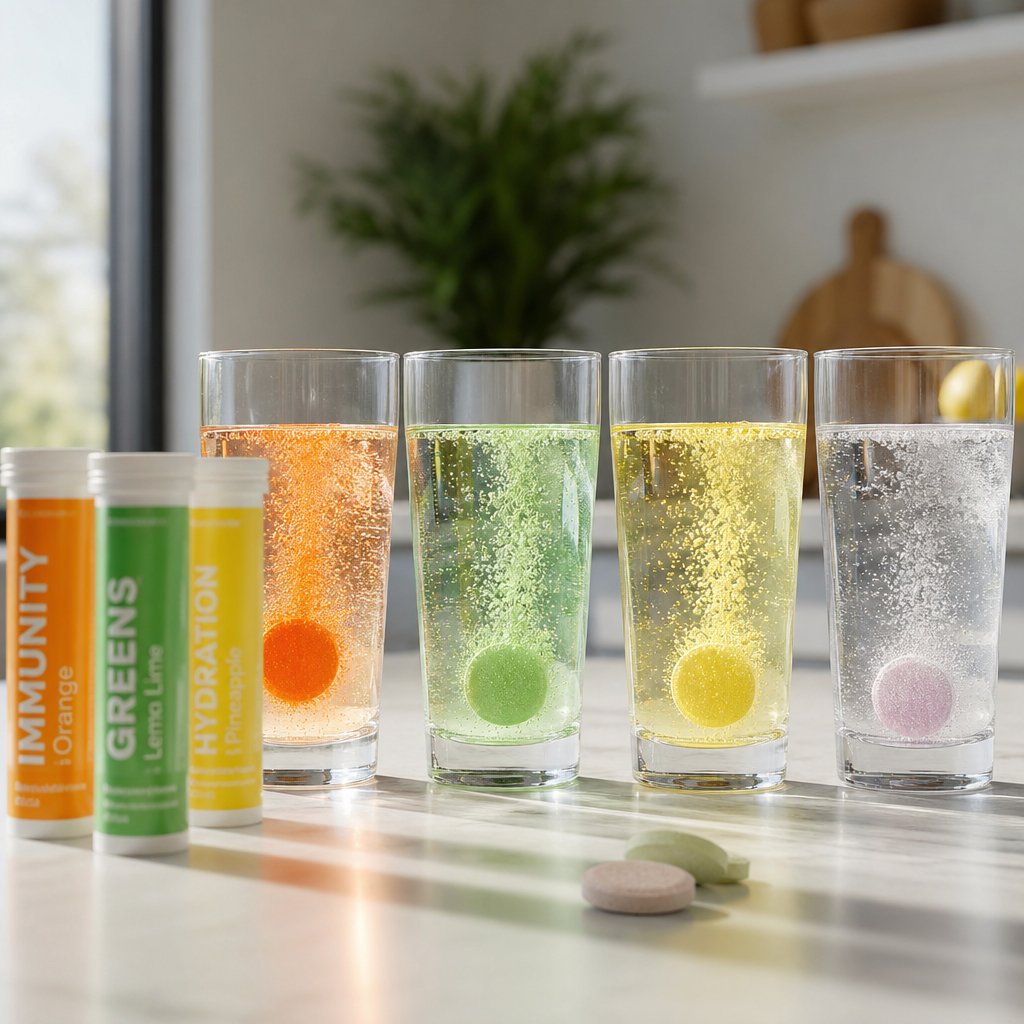 effervescent health products in various formulations reflecting the growing market for fast dissolving supplements