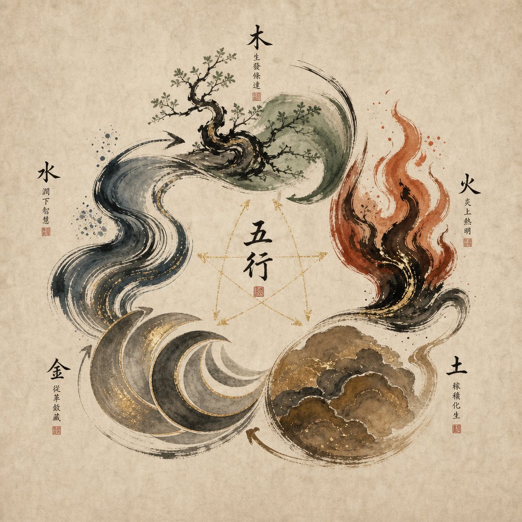 the wu xing five elements cycle that forms the philosophical foundation of chinese five spice powder