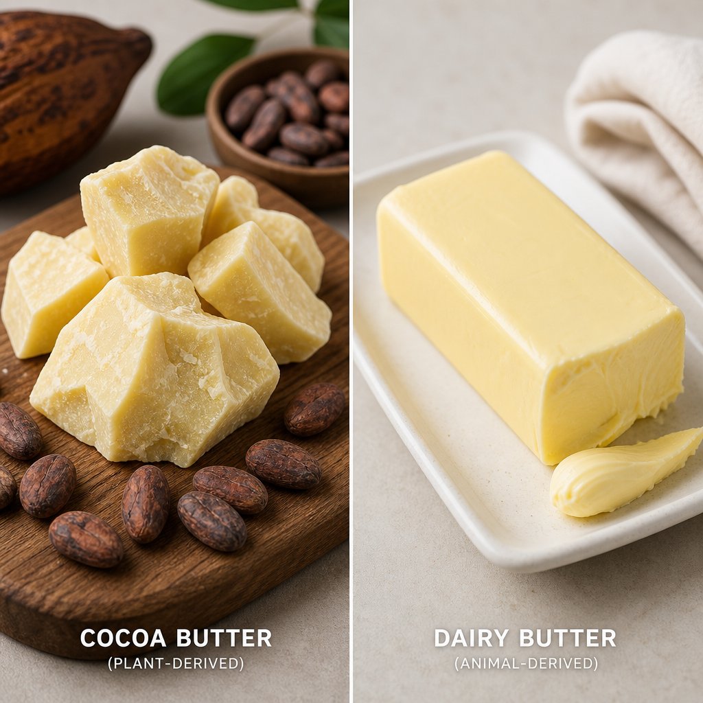 cocoa butter is a plant fat from cacao beans while dairy butter comes from cow milk %E2%80%94 they share only a name