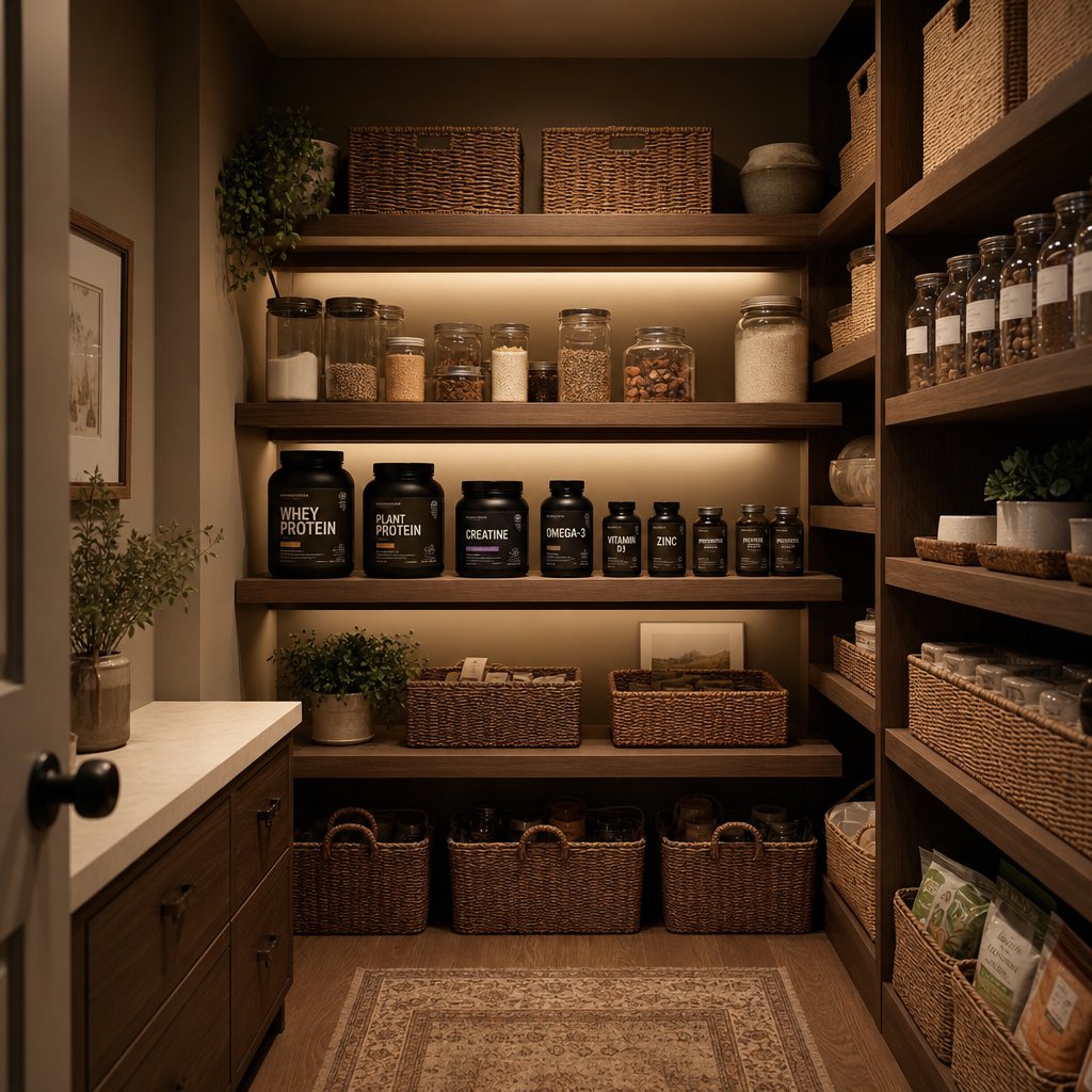 an interior pantry shelf away from heat and humidity is the ideal storage spot for collagen powder