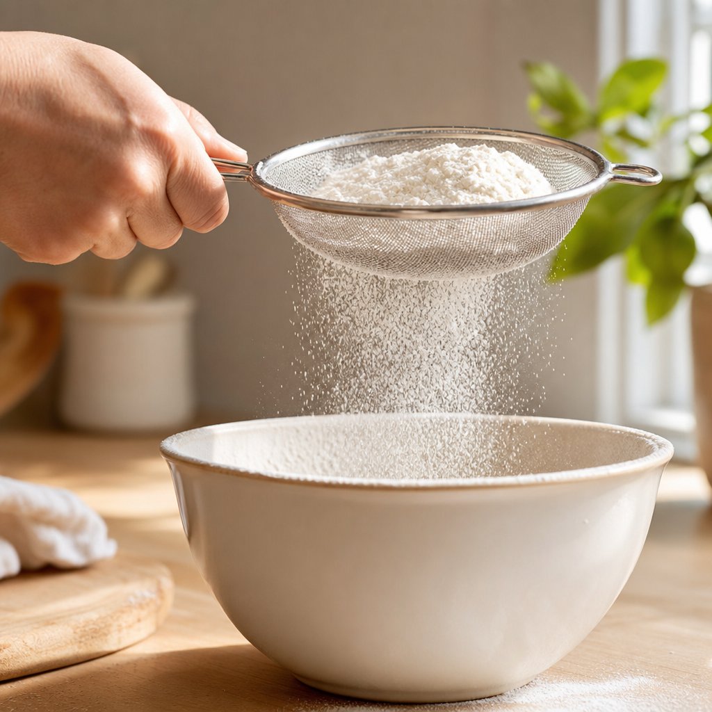 sifting the mixture at least three times ensures even distribution for a consistent rise in every bake