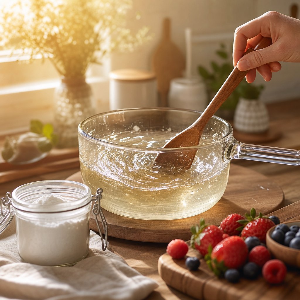 arrowroot powder creating a clear glossy sauce that showcases its superior thickening transparency