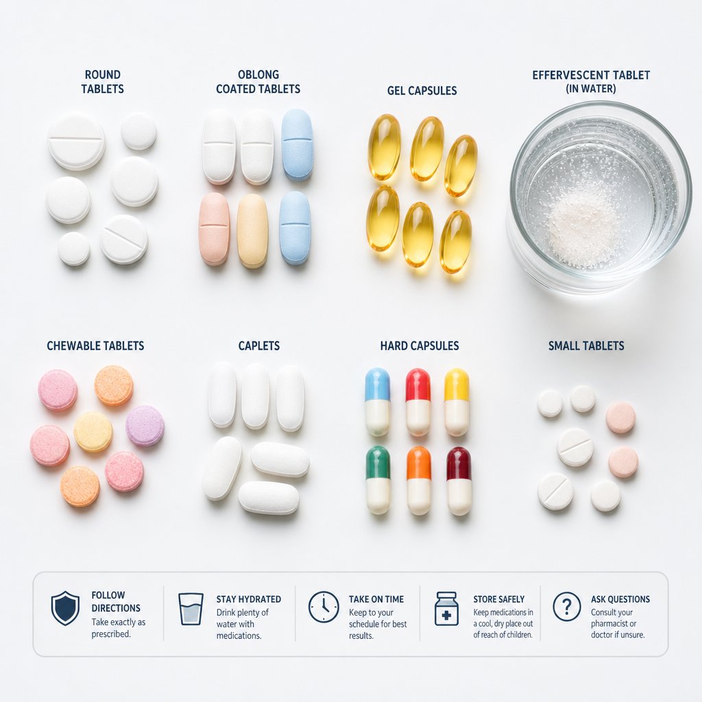 different tablet types require different swallowing methods for safe and effective use