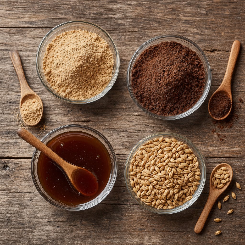 different malt products compared side by side showing variations in color form and texture
