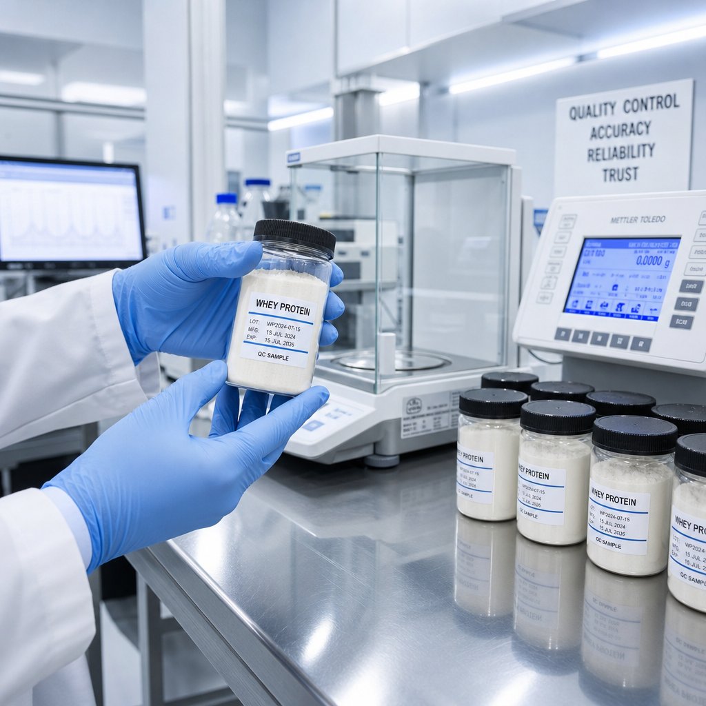quality control laboratory testing protein powder samples for purity potency and contaminant levels
