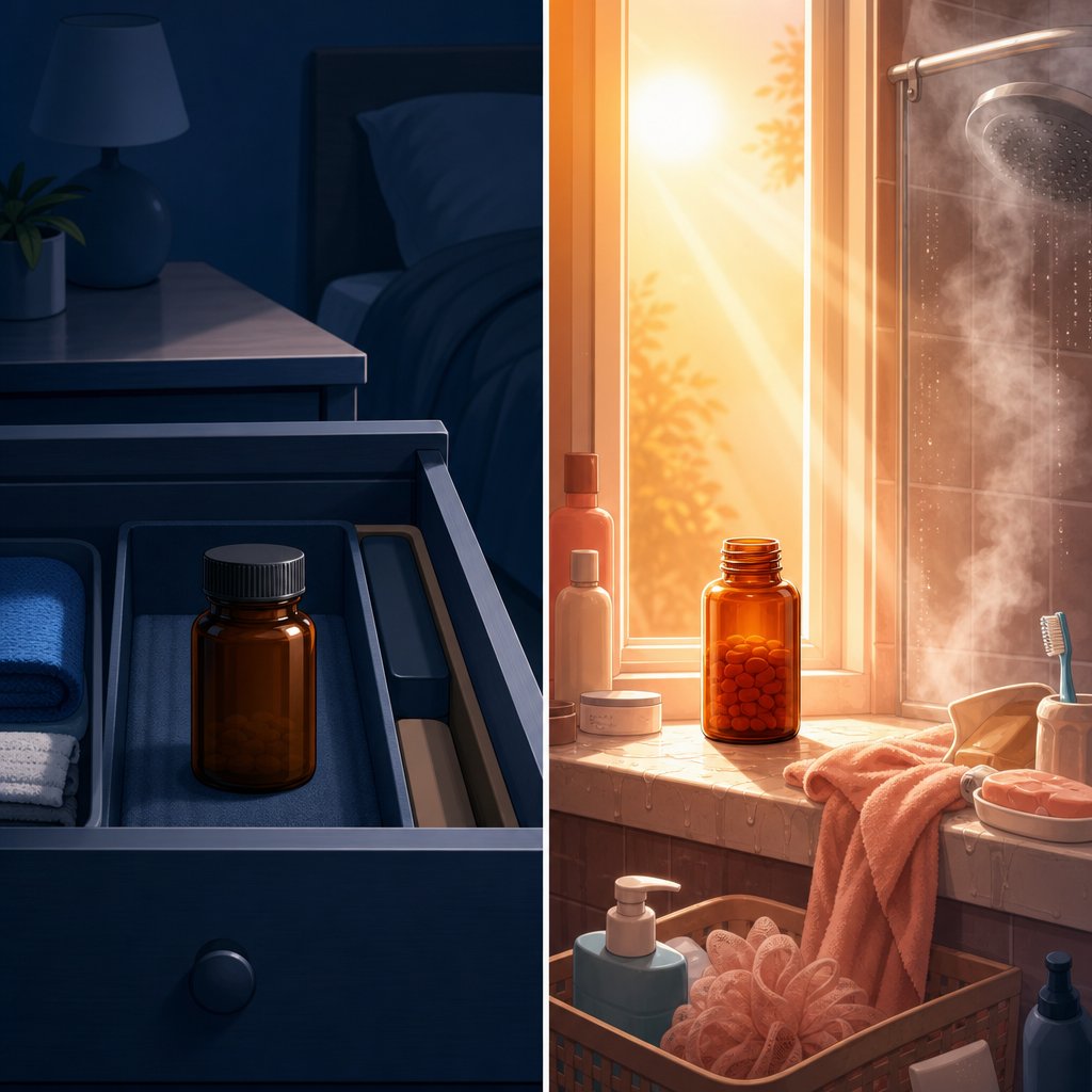 proper vs improper nitroglycerin storage conditions showing how heat light and humidity accelerate tablet degradation