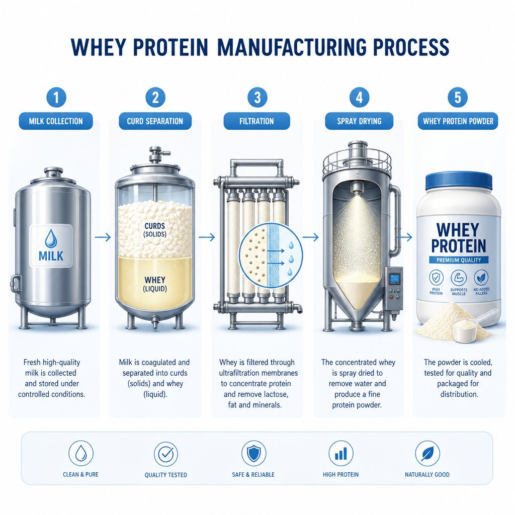 the whey protein manufacturing process from dairy milk to finished powder involves no insect or worm ingredients