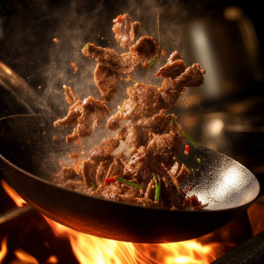 velveted beef cooking in a hot wok produces the silky texture found in chinese restaurants
