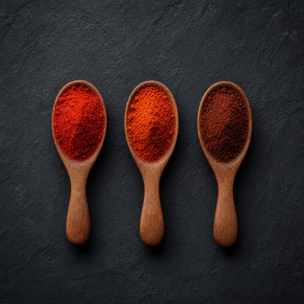 sweet hot and smoked paprika varieties display distinctly different colors and textures