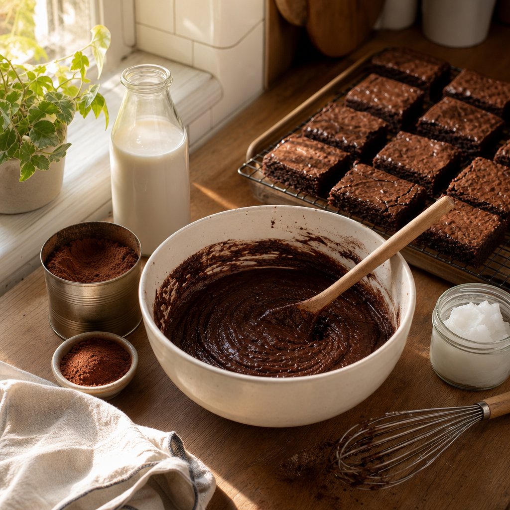 dairy free cocoa powder works seamlessly in baking when paired with plant based fats and milks