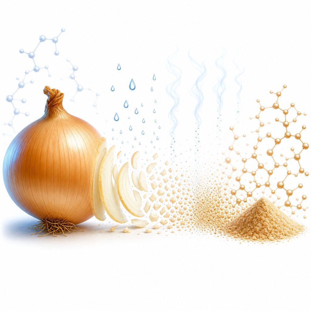 dehydration removes water but concentrates fructans making onion powder far more potent per gram than fresh onion