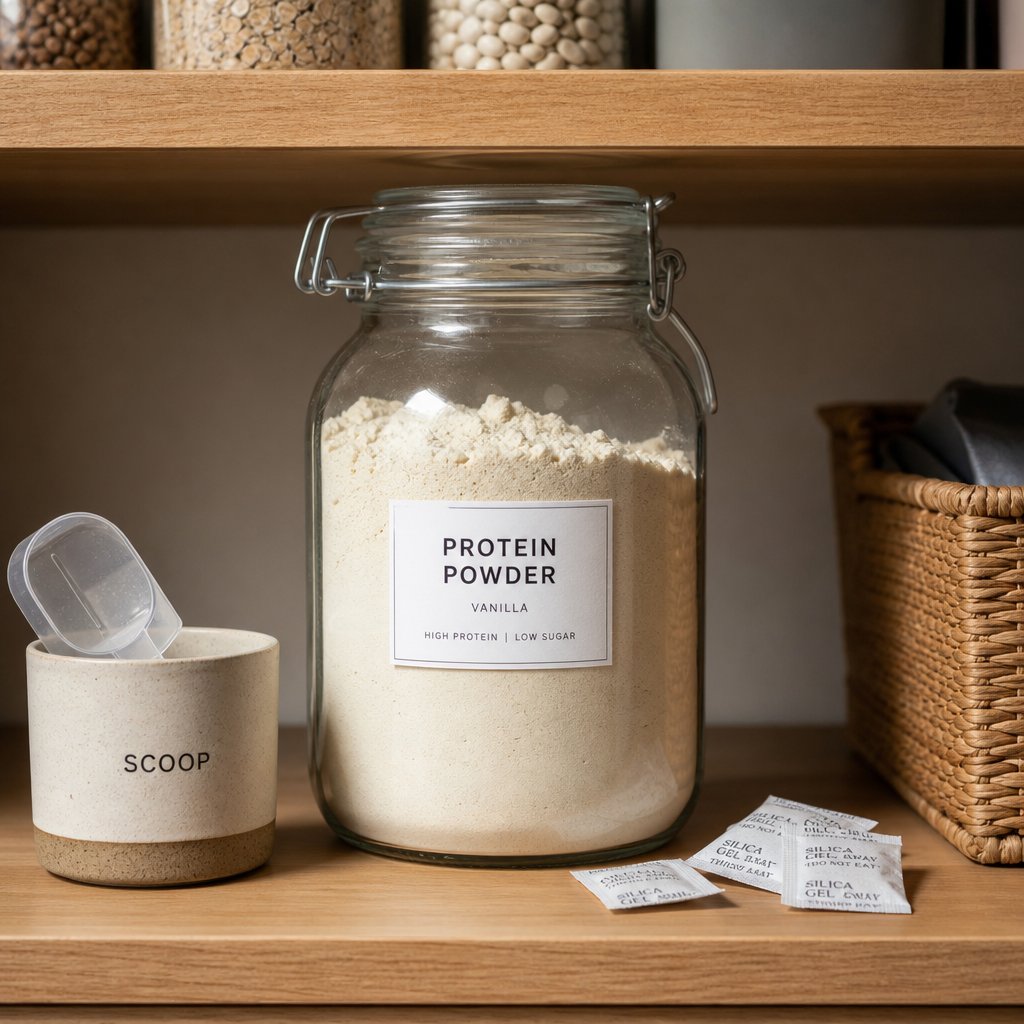 proper storage using airtight containers silica packets and a separately stored scoop helps extend protein powder shelf life significantly